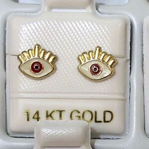 New 14K Gold Red Eye Earrings